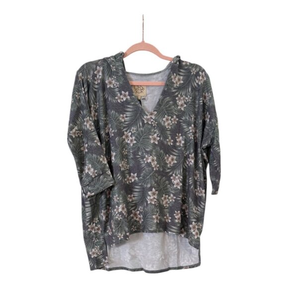 🆑Chaser Floral Leaf V-Neck Hi-Lo Hoodie Pullover Size Medium - Picture 1 of 10